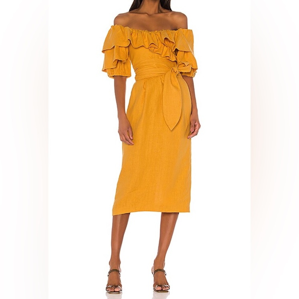 Mara Hoffman Arabella Off The Shoulder Midi Dress Yellow Orange NWT Size 8
